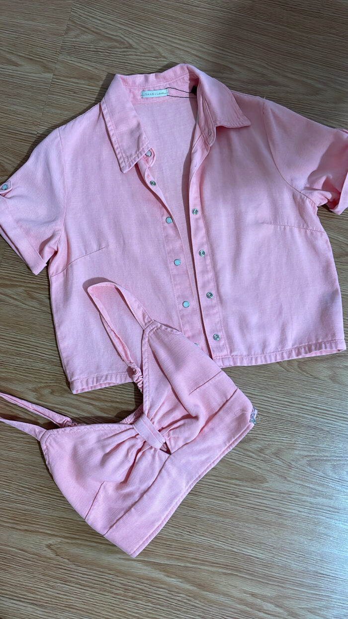 conjunto camisa e cropped salmão 6204628