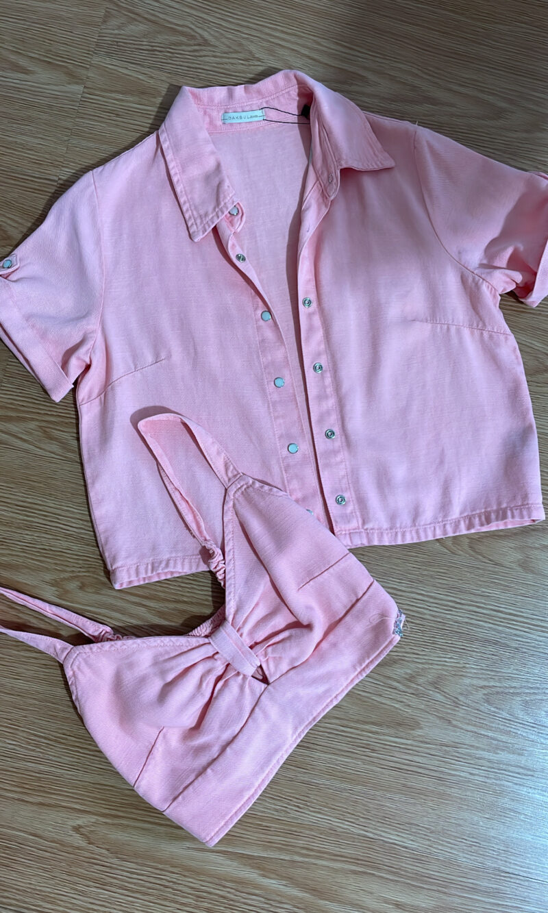 conjunto camisa e cropped salmão 6204628