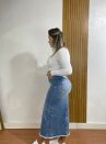 saia jeans midi cinto