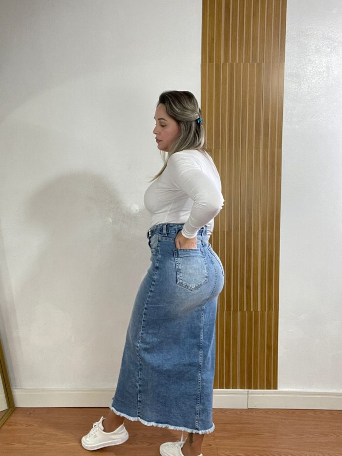 saia jeans midi cinto saia jeans midi cinto