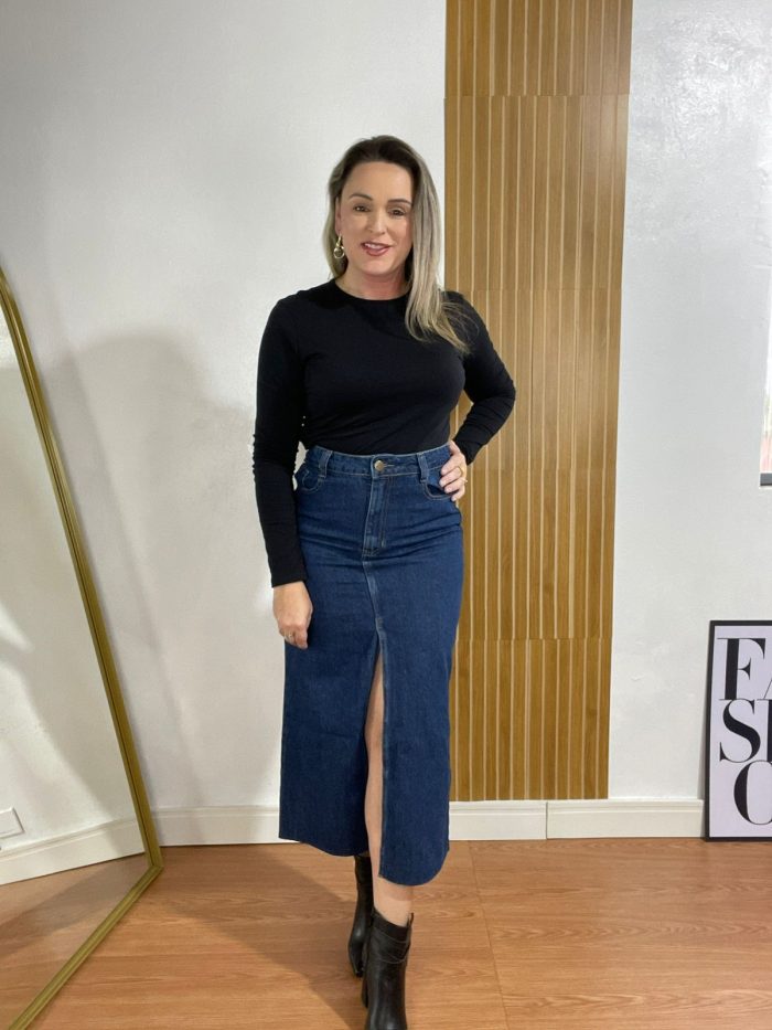 saia jeans midi