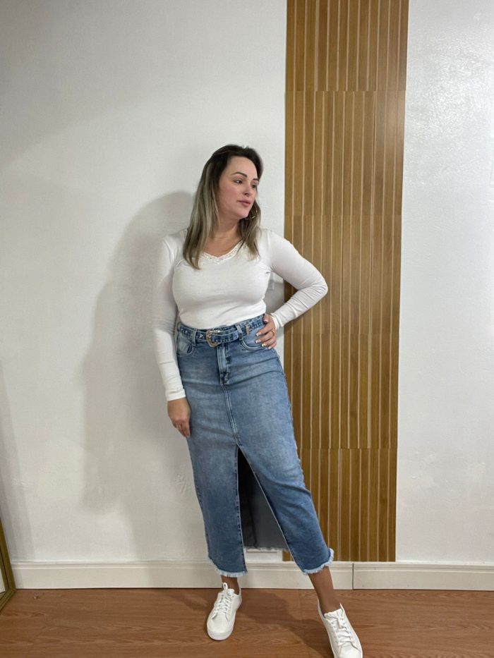 saia jeans midi cinto saia jeans midi cinto
