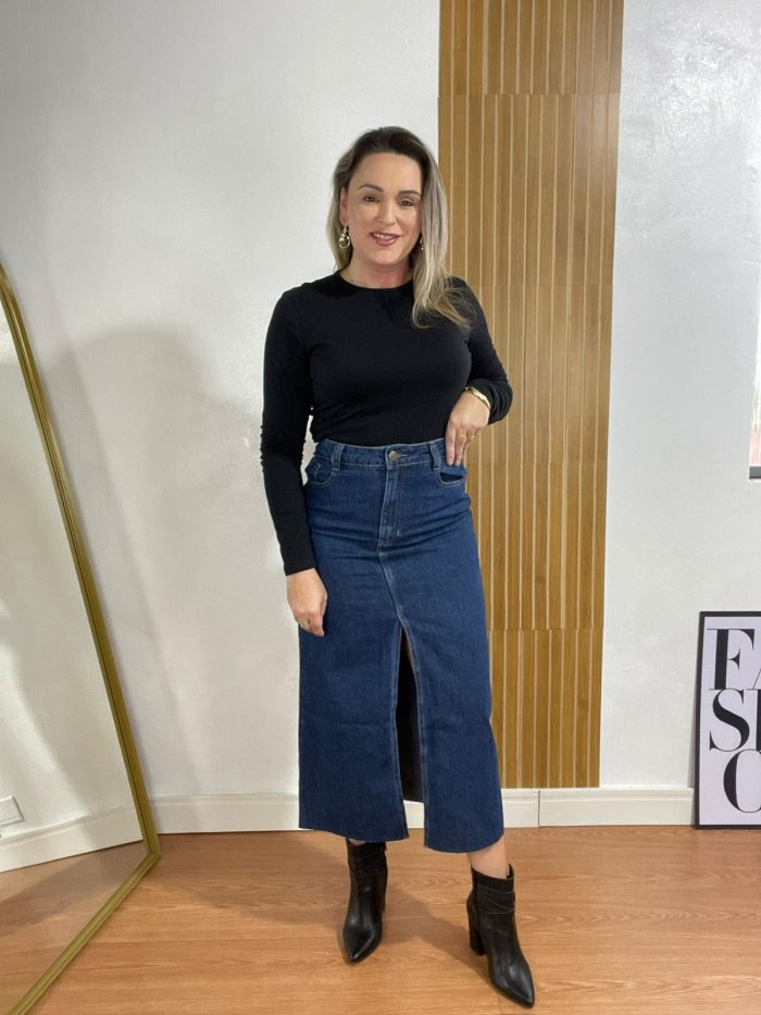 saia jeans midi saia jeans midi
