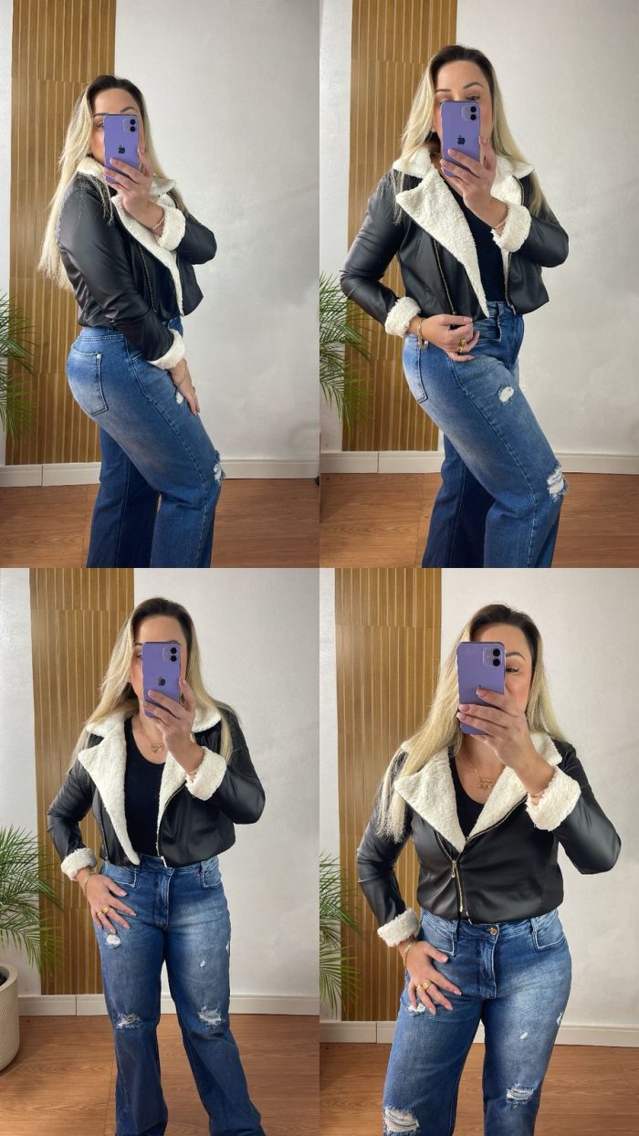 jaqueta de pu forrada preta jaqueta de pu forrada preta