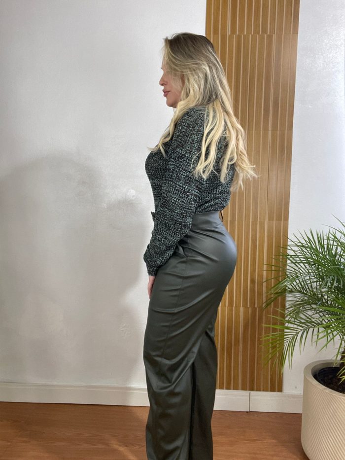 calça wide leg pu verde calça wide leg pu verde