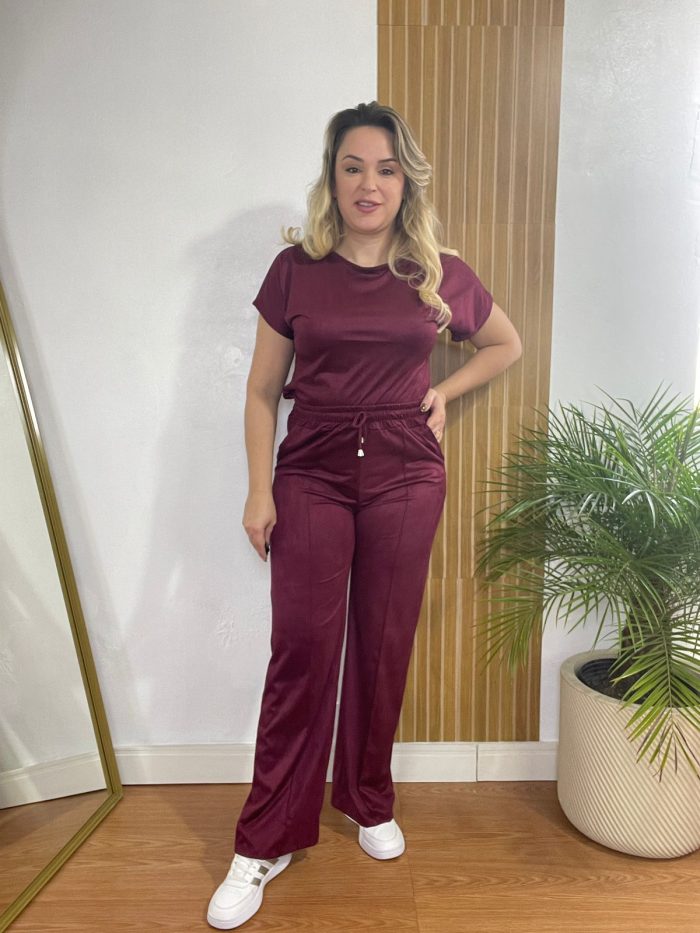conjunto pantalona bordô