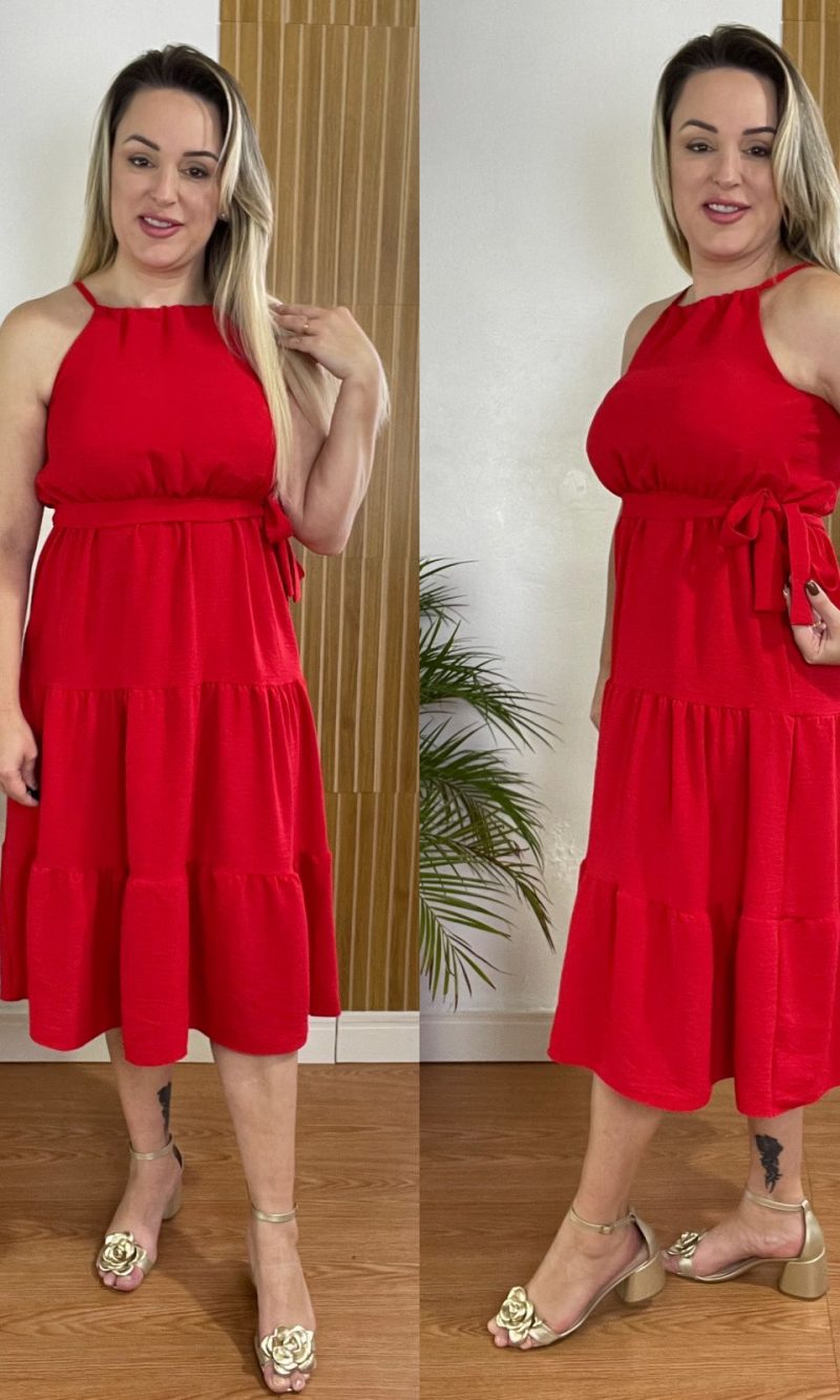 vestido alça vermelho