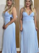 vestido plissado azul