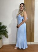 vestido plissado azul