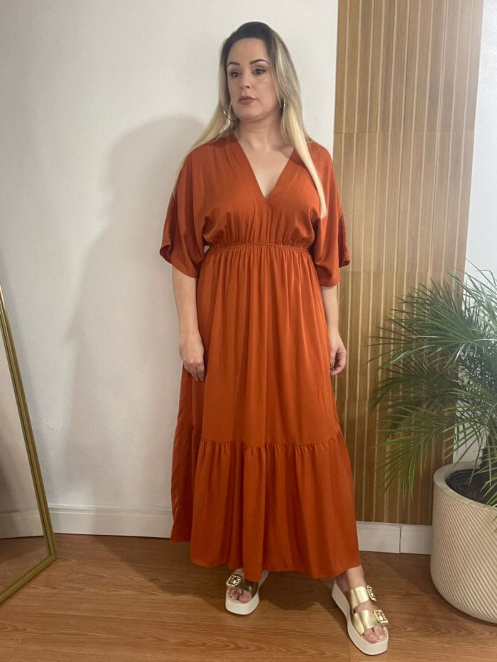 vestido midi manga terracota vestido midi manga terracota