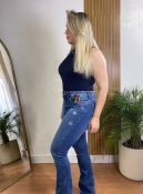calça jeans country com aplique