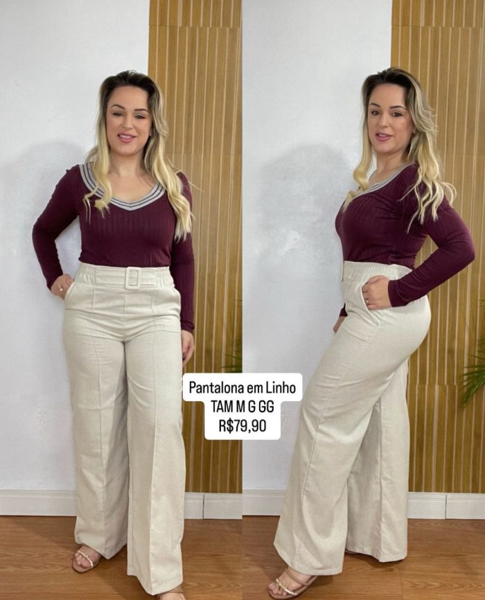 calça pantalona linho