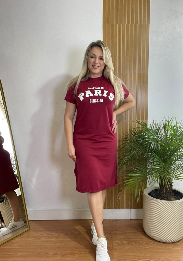 vestido camisetão midi bordô vestido camisetão midi bordô