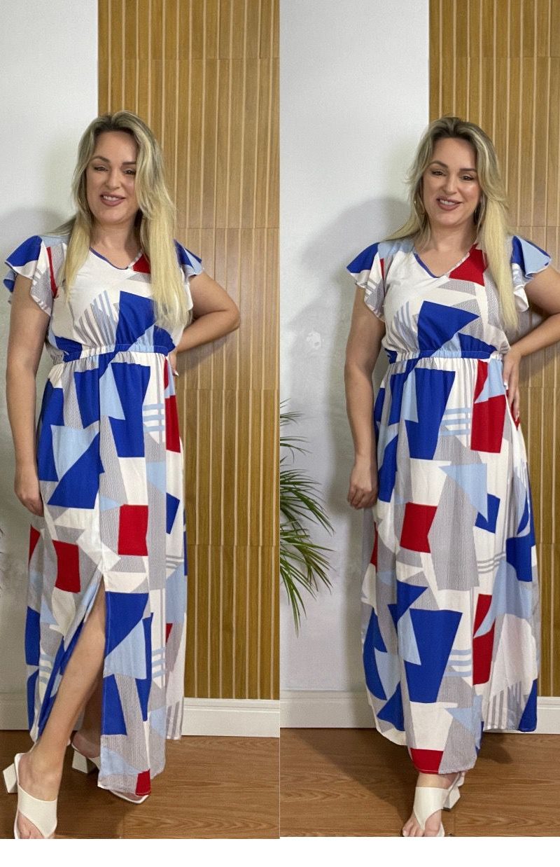 vestido midi fenda com manga