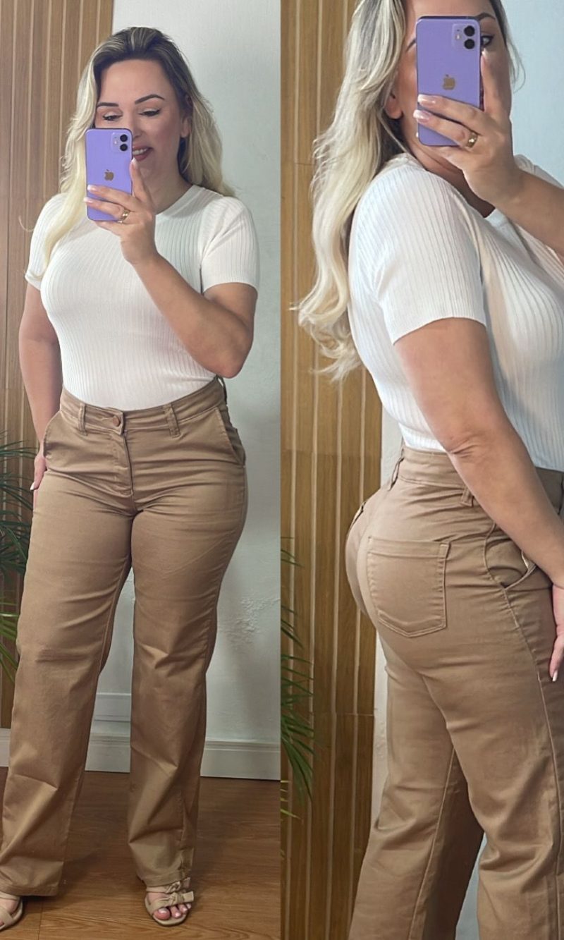 calça wide leg caqui