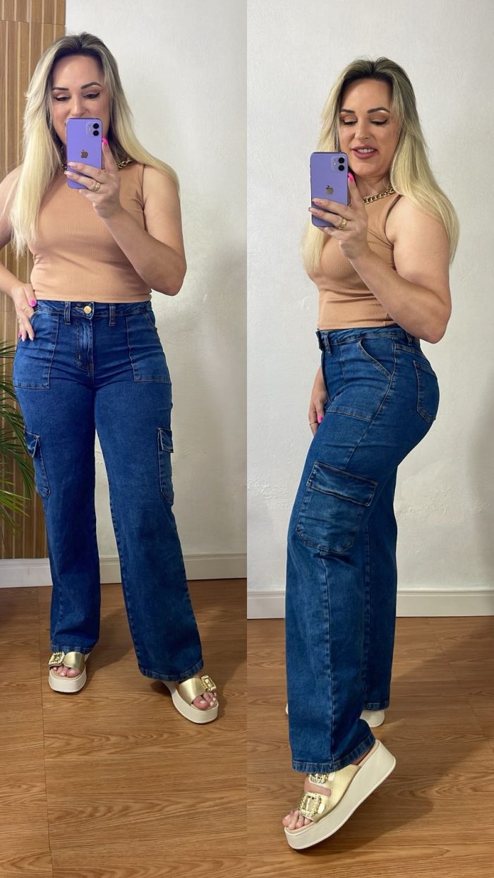 calça wide leg cargo