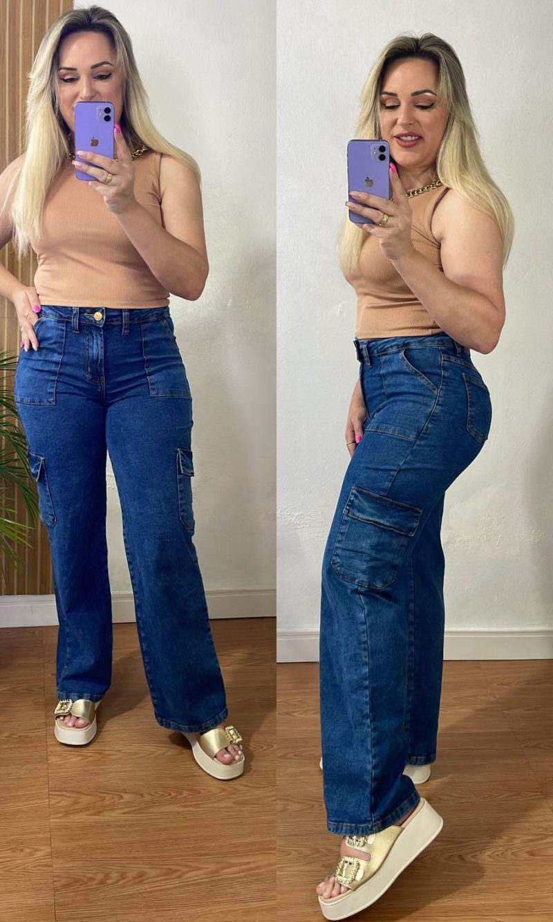 calça wide leg cargo