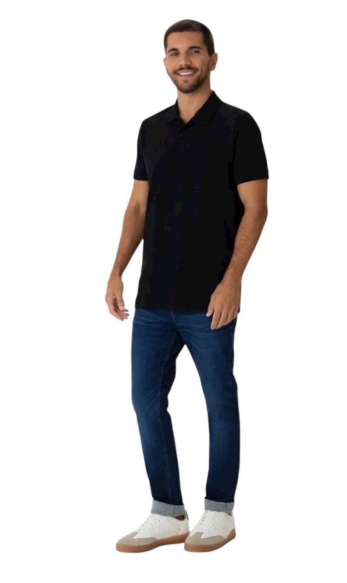 camisa polo básica masculina em piquet strech preta camisa polo básica masculina em piquet strech preta