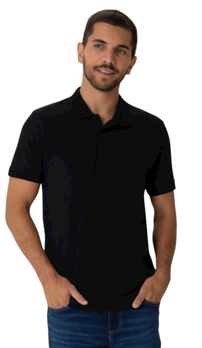 camisa polo básica masculina em piquet strech preta camisa polo básica masculina em piquet strech preta