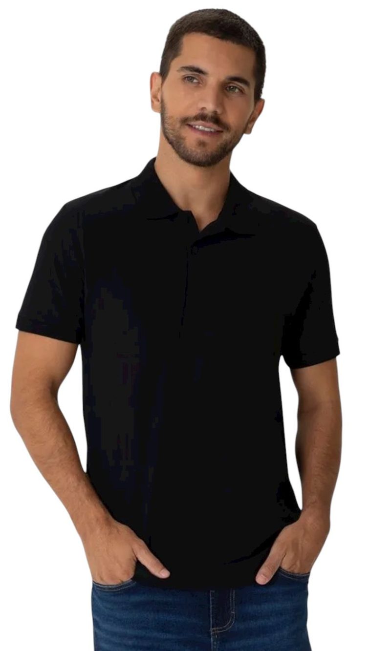 camisa polo básica masculina em piquet strech preta camisa polo básica masculina em piquet strech preta