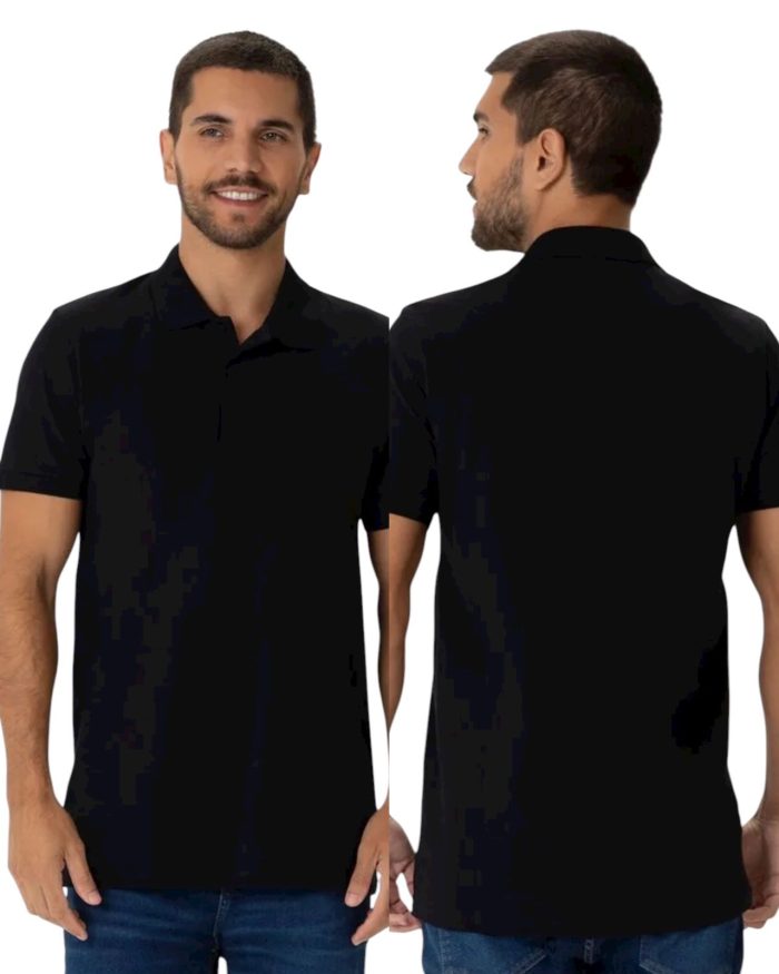 camisa polo básica masculina em piquet strech preta
