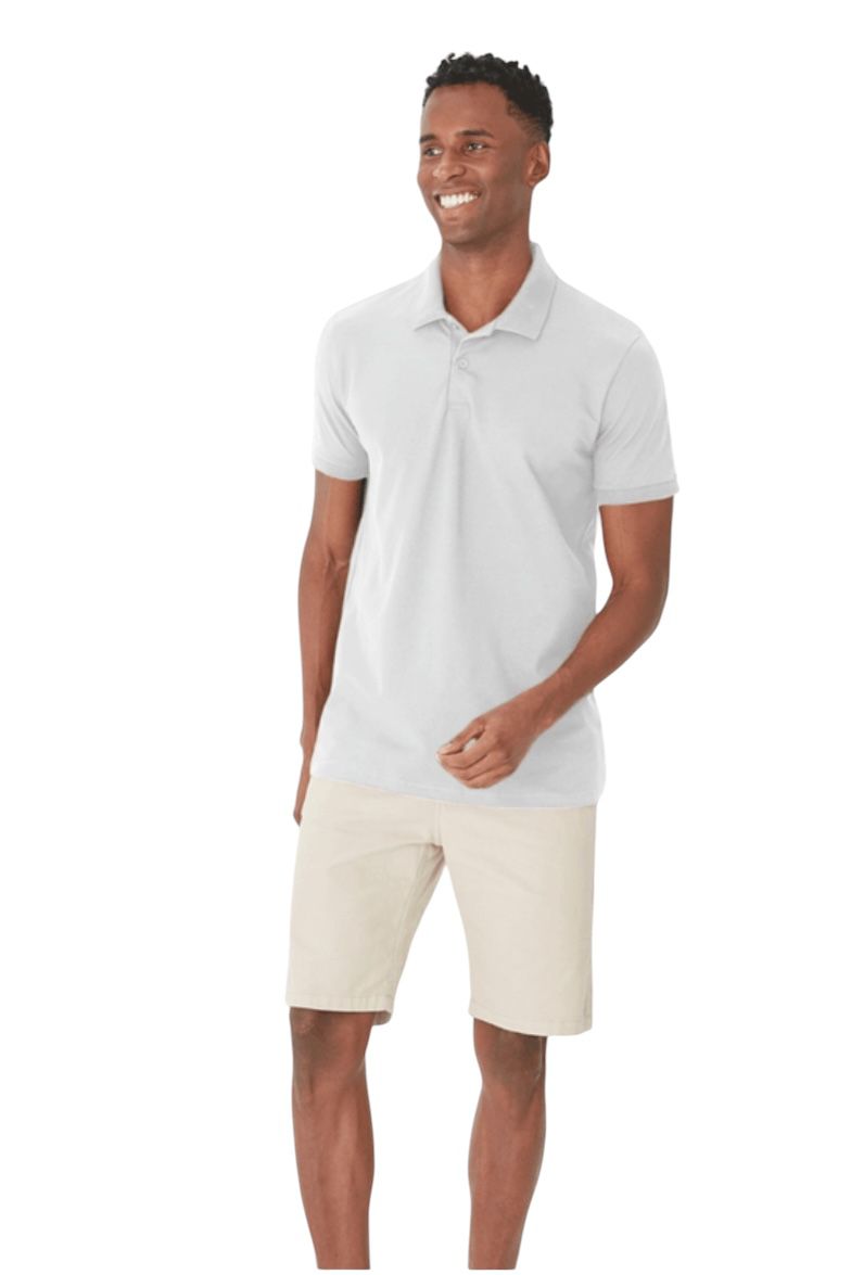 camisa polo básica masculina em piquet strech branca