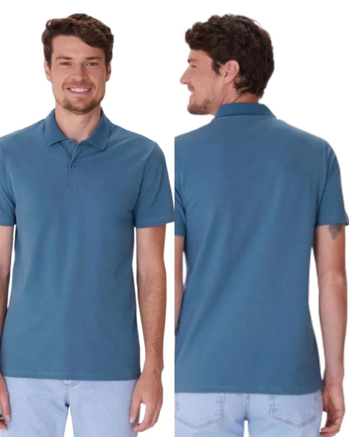 camisa polo básica masculina em piquet strech