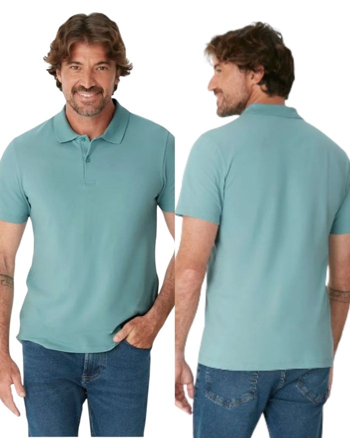 camisa polo básica masculina em piquet strech menta