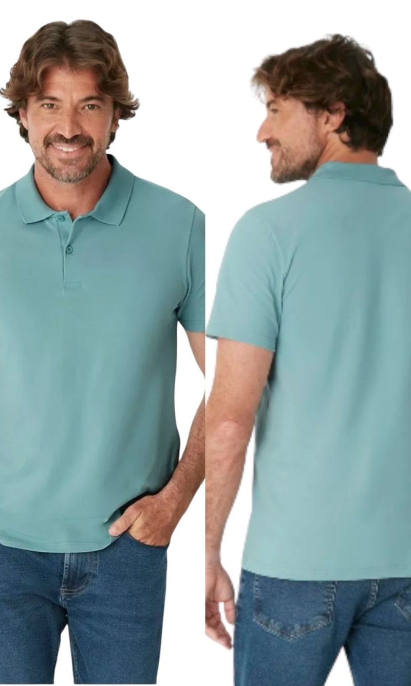 camisa polo básica masculina em piquet strech menta