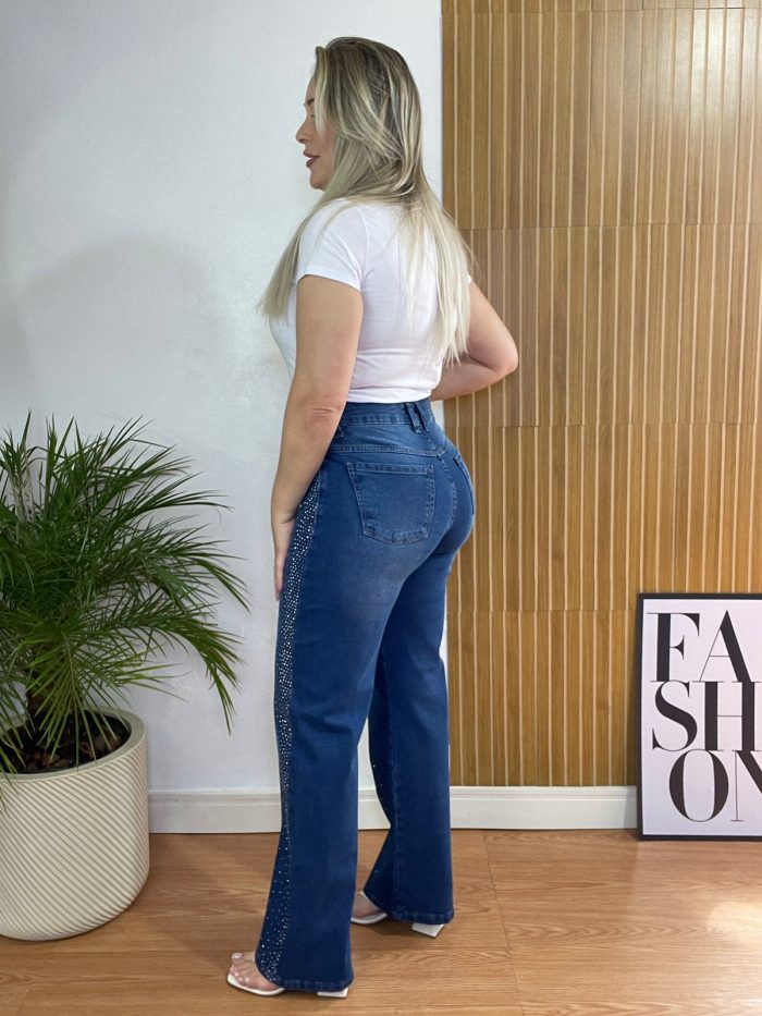 calça wide leg jeans com brilho calça wide leg jeans com brilho
