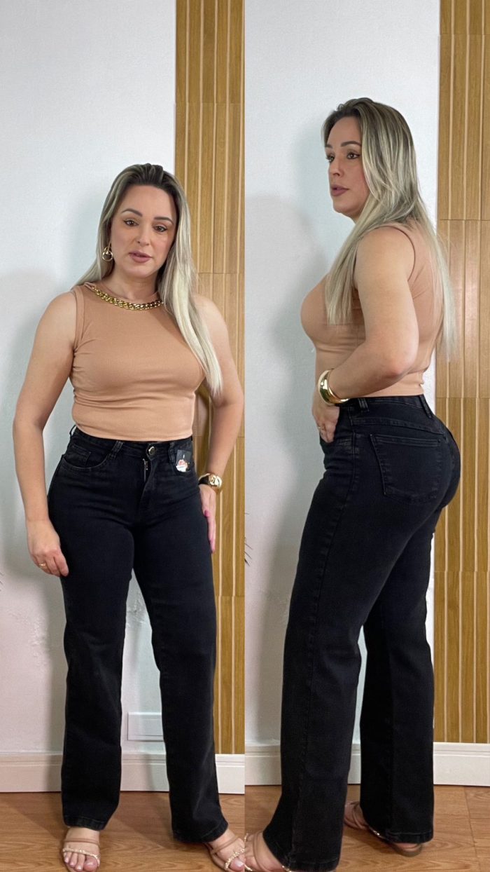 calça jeans preta estonada