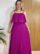 vestido longo plissado fúcsia