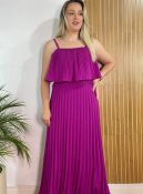 vestido longo plissado fúcsia
