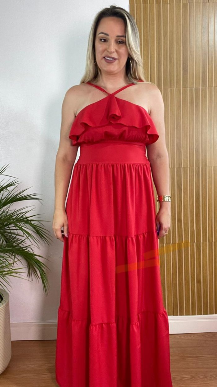 vestido longo vermelho babado vestido longo vermelho babado