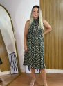 vestido feminino em malha crepe estampado preto