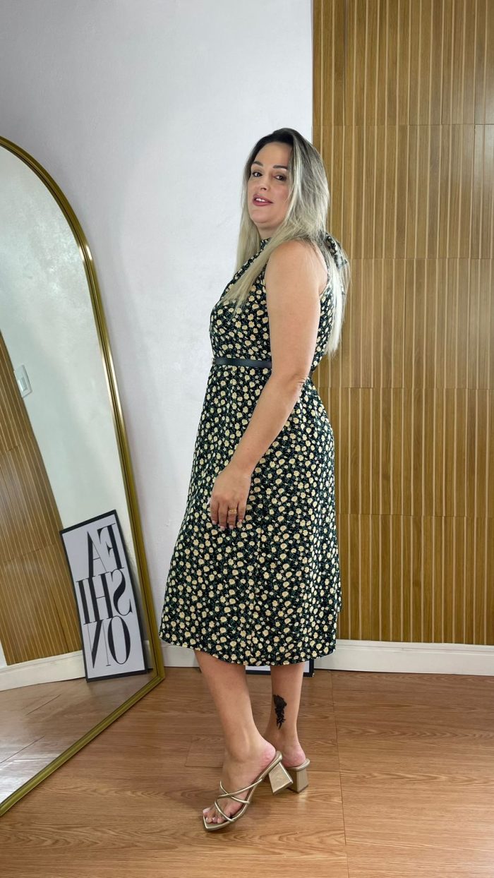 vestido feminino em malha crepe estampado preto vestido feminino em malha crepe estampado preto