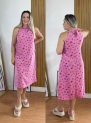 vestido feminino em malha crepe estampado rosa