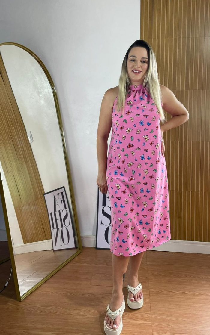 vestido feminino em malha crepe estampado rosa vestido feminino em malha crepe estampado rosa