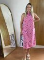 vestido feminino em malha crepe estampado rosa