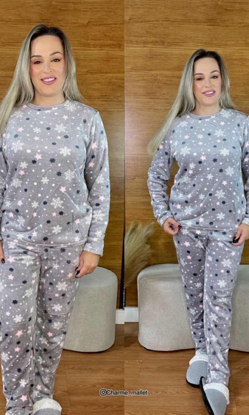 pijama plush fleece cinza estrela 8788