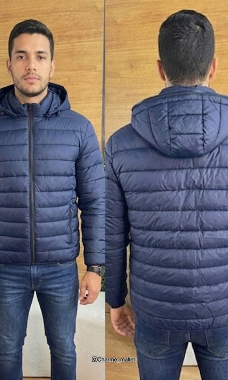 jaqueta puffer masculina naylon com capuz removível mariho