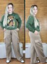 calça pantalona cargo moletom peluciada
