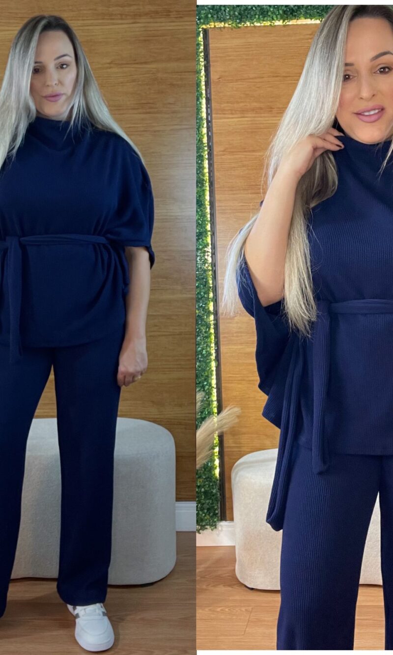 conjunto pantalona anarruga azul marinho