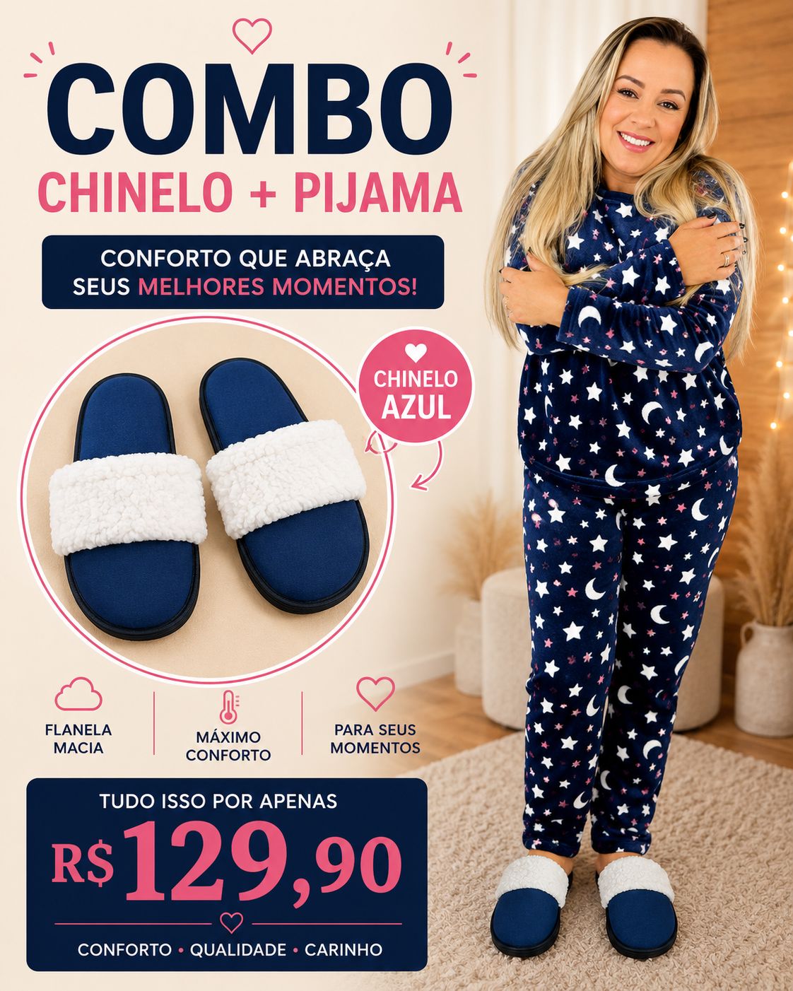 combo pijama fleece estrela e pantufa combo pijama fleece estrela e pantufa