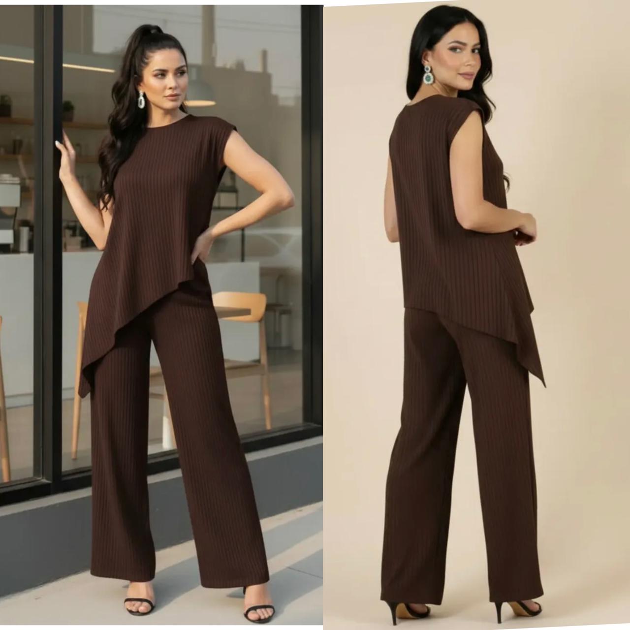 conjunto assimétrico marrom