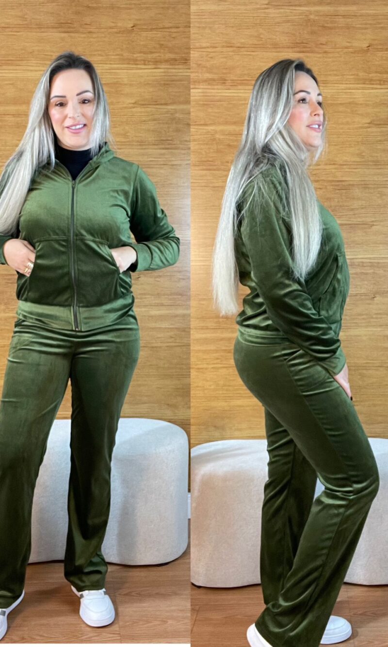 conjunto feminino plush agasalho veludo verde