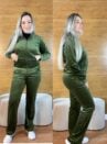 conjunto feminino plush agasalho veludo verde