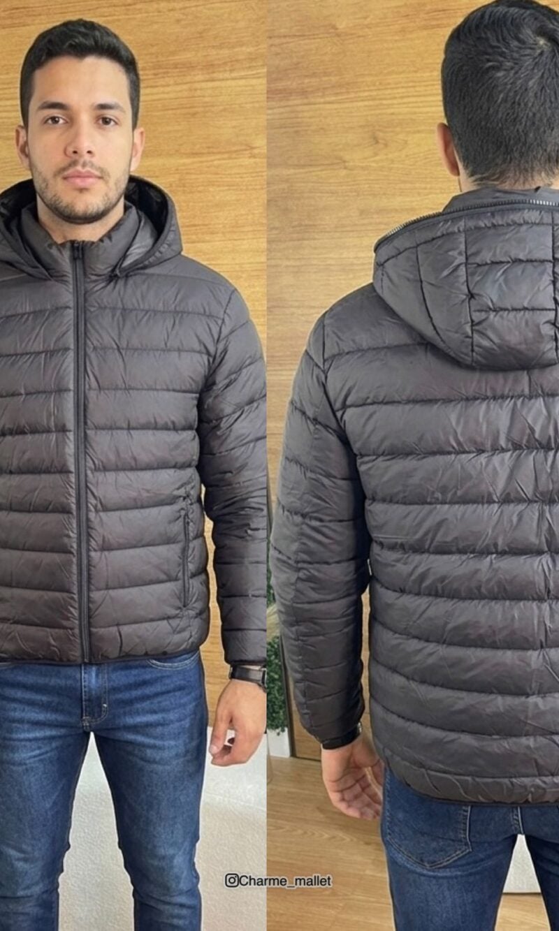 jaqueta puffer masculina naylon com capuz removível