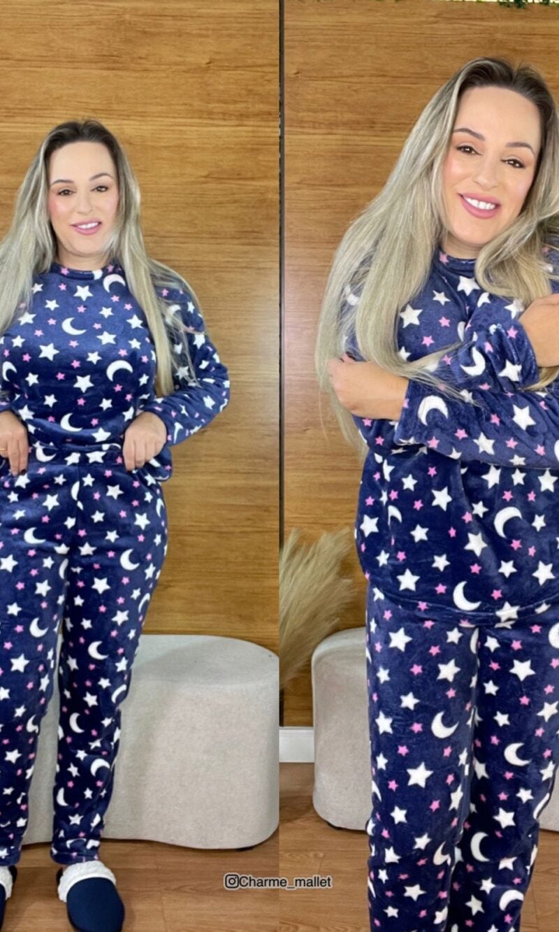 pijama plush fleece estampa estrela 9938