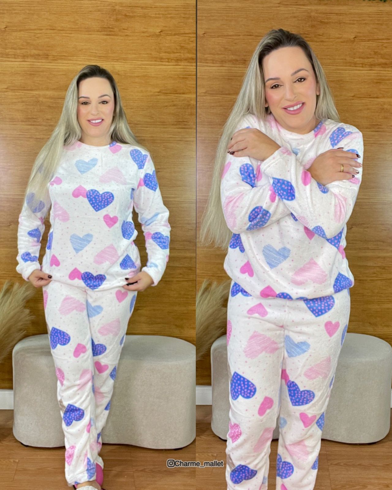 pijama plush fleece coração branco 8788 pijama plush fleece coração branco 8788